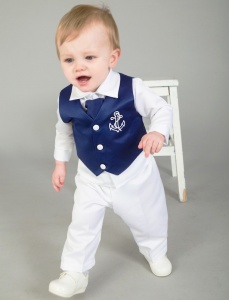Unotux 5pc Baby Boys Toddler Navy Captain Sailor Suit Formal White Pants  Outfits with Hat ML XL 2T 3T 4T